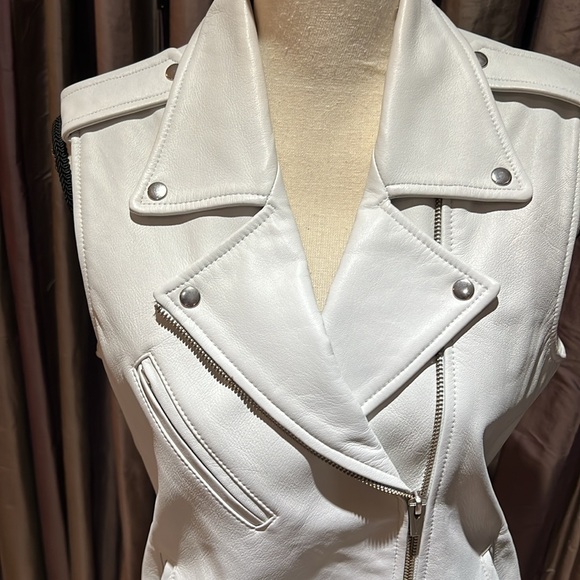 VEDA White Leather Moto Vest - Picture 2 of 11